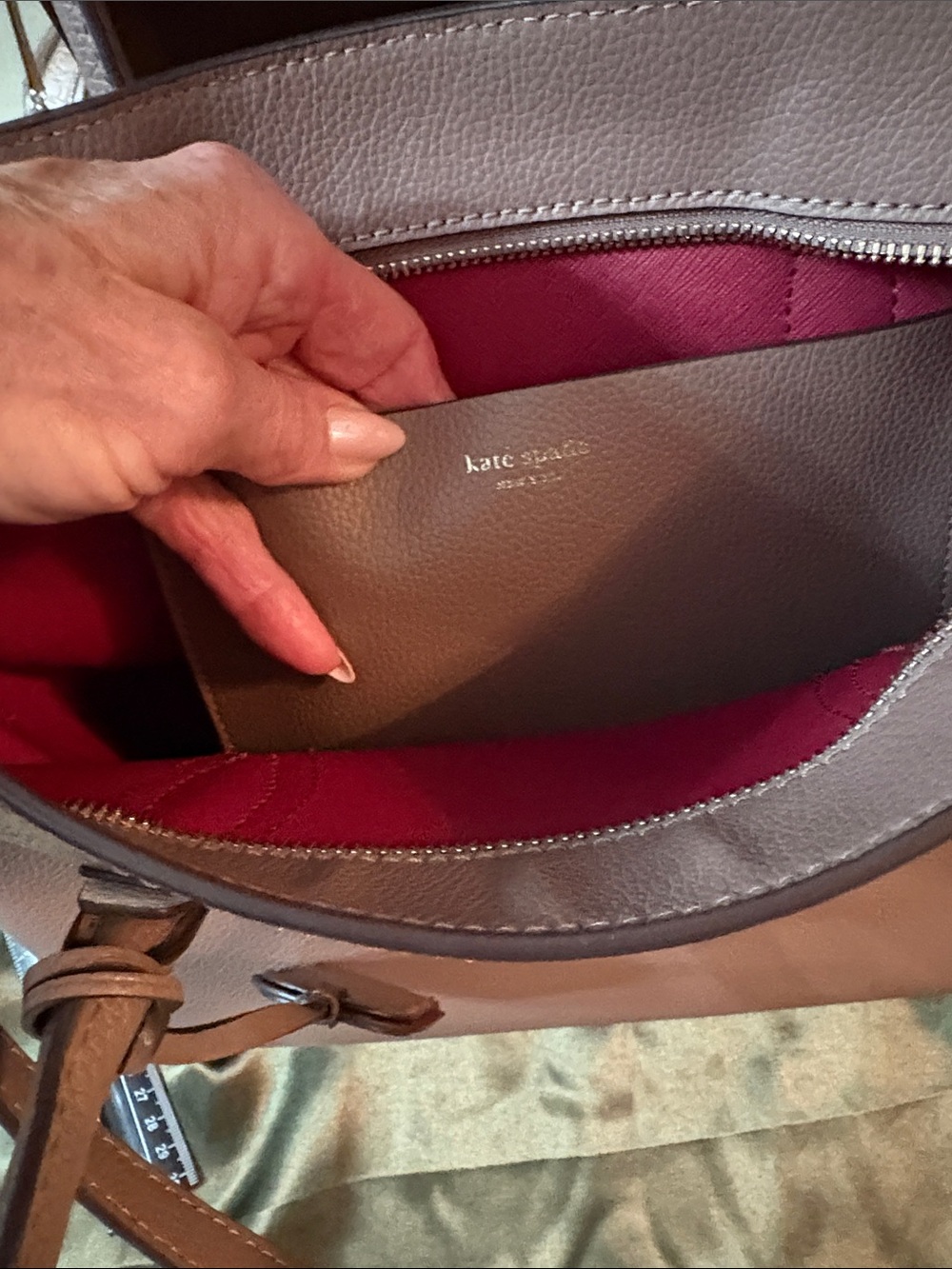 Eva Kaye Spade Zip Satchel Dusty Rose Brown Leather Satchel - Picture 13 of 16
